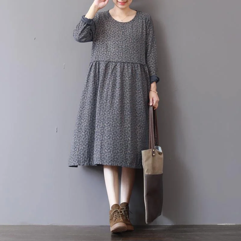 2018 gray prints natural cotton dress Loose fitting patchwork traveling clothing 2018 o neck autumn dress 2018 gray prints natural cotton dress Loose fitting patchwork traveling clothing 2018 o neck autumn dress