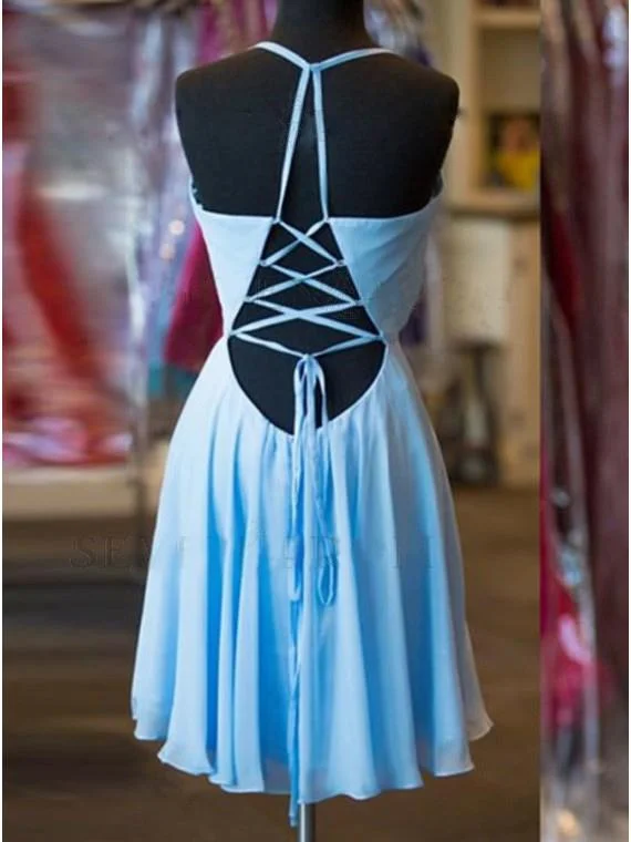 Sexy Casual Chiffon Blue Spaghetti Straps Short Cheap Homecoming Dresses Online, CM566 Sexy Casual Chiffon Blue Spaghetti Straps Short Cheap Homecoming Dresses Online, CM566