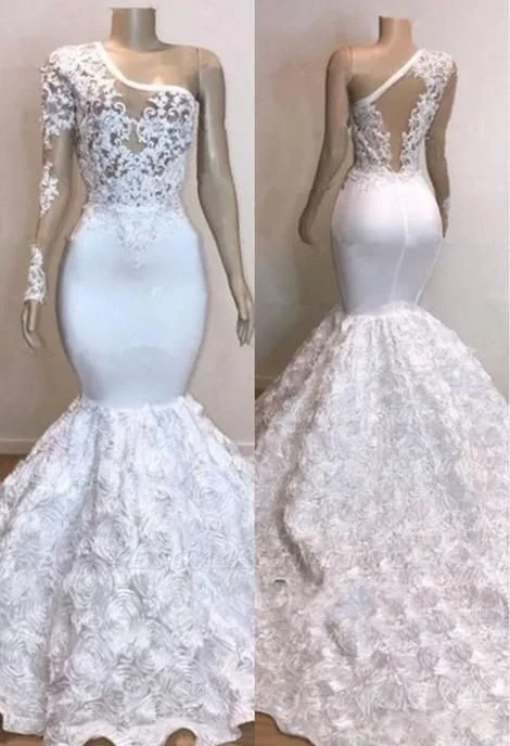 Mermaid One Shoulder Lace Floor-Length Prom Dresses  cg8099
