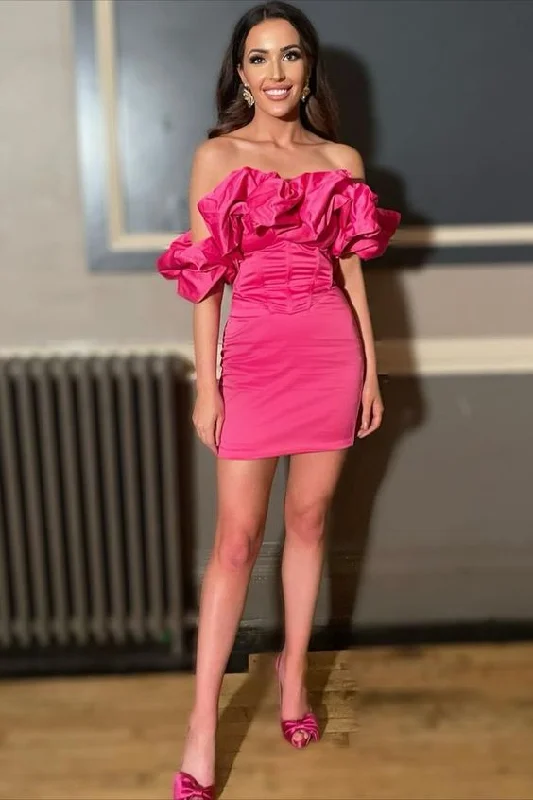 Off the Shoulder Ruffles Mini Homecoming Dress Y2943