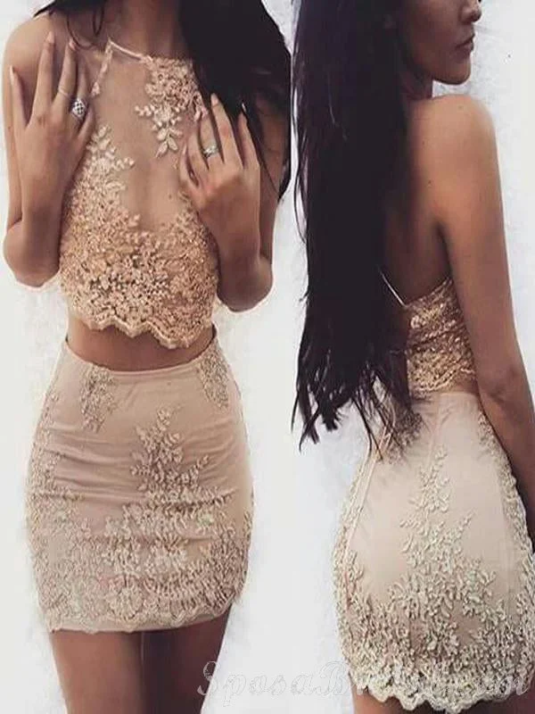 Two Piece Lace Appliques Unique Design Homecoming Dresses, Modern Short Prom Dress,BD0420 Two Piece Lace Appliques Unique Design Homecoming Dresses, Modern Short Prom Dress,BD0420