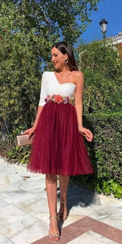 One shoulder tulle Prom Dresses  cg7993