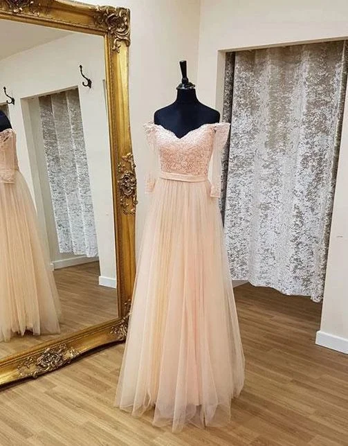 Elegant Pink A Line Tulle Prom Dresses, Appliques Floor Length Long Evening Dress cg8385 Elegant Pink A Line Tulle Prom Dresses, Appliques Floor Length Long Evening Dress cg8385
