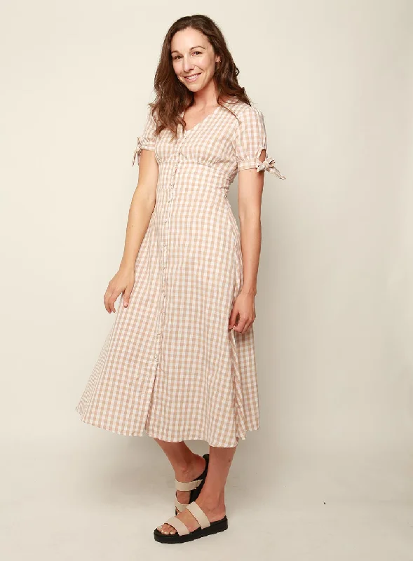 Florence Gingham Dress-LATTE