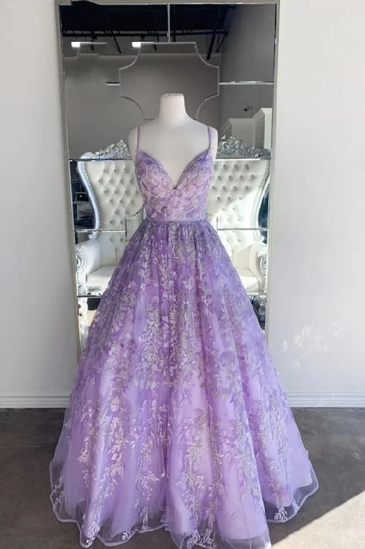 Purple lace long ball gown dress formal dress prom dress evening dress C383