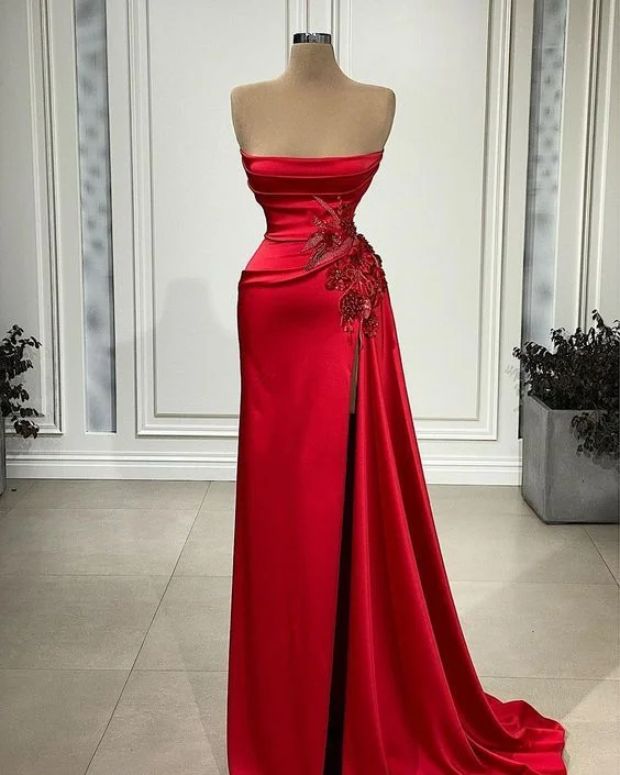 Red Satin Prom Dresses evening gowns C1303
