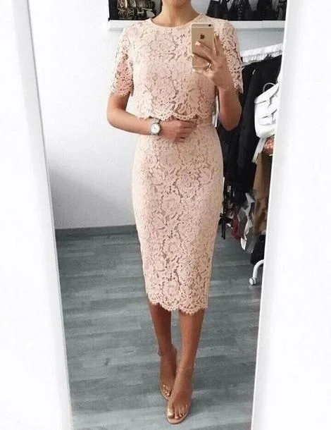 Sexy Short Sleeve Lace Sheath Evening Dress, Formal Prom Dress, Women Dress C1079