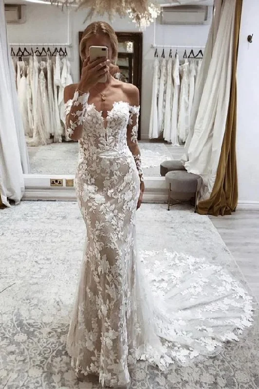 Mermaid lace long sleeve prom dress evening dress C1334
