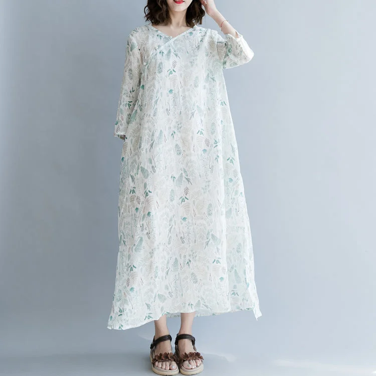 New print linen dresses oversized traveling dress casual Three Quarter sleeve v neck baggy dresses New print linen dresses oversized traveling dress casual Three Quarter sleeve v neck baggy dresses