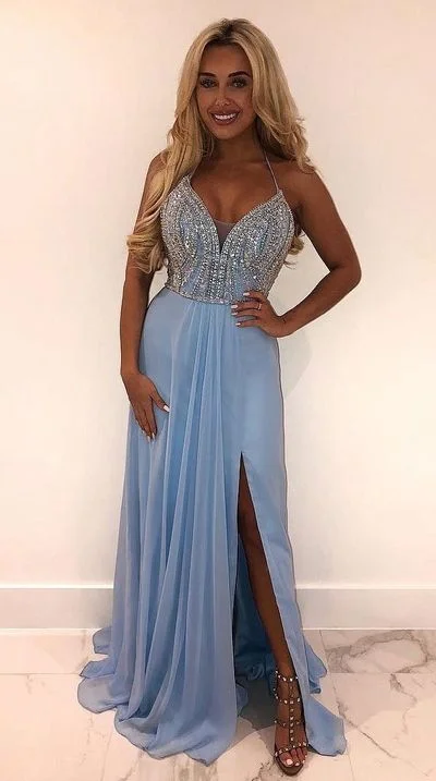 Light blue Prom Dress with Slit, Ball Gown, Evening Dress,Birthday Party Gown cg7904 Light blue Prom Dress with Slit, Ball Gown, Evening Dress,Birthday Party Gown cg7904