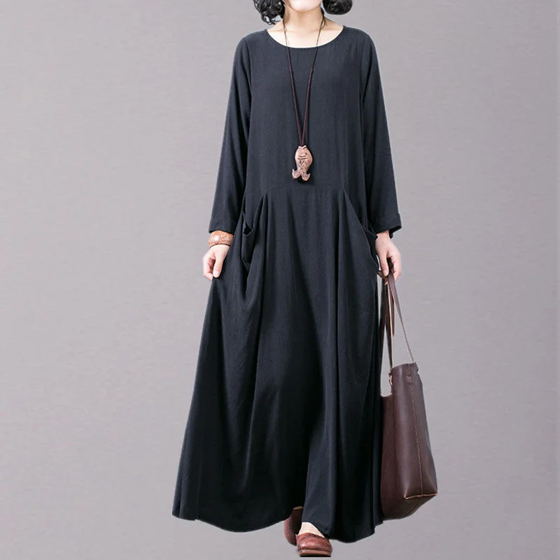 New black fall dress plus size O neck pockets traveling clothing boutique long sleeve autumn dress New black fall dress plus size O neck pockets traveling clothing boutique long sleeve autumn dress