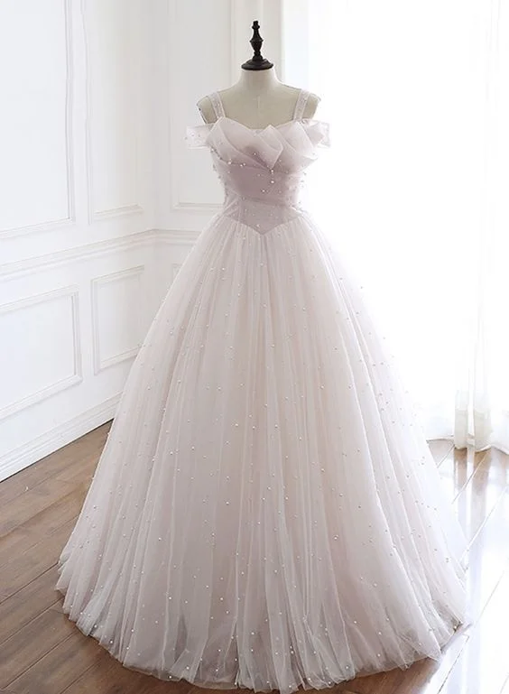 Light pink tulle long prom gown evening dress  cg7776