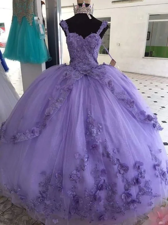 Elegant long tulle prom dresses applique evening gown C1250