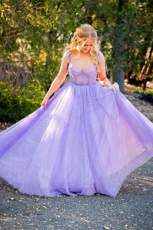 Dot Tulle A-Line Spaghetti Straps Prom Dresses with Bow Tie Lilac Sweetheart Lace Up Evening Gowns Valentine's Day Dating Dress Dot Tulle A-Line Spaghetti Straps Prom Dresses with Bow Tie Lilac Sweetheart Lace Up Evening Gowns Valentine's Day Dating Dress