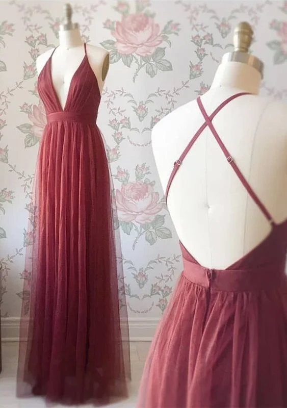 Simply Sexy Deep V Neck Burgundy Long Party prom Dress  cg8113