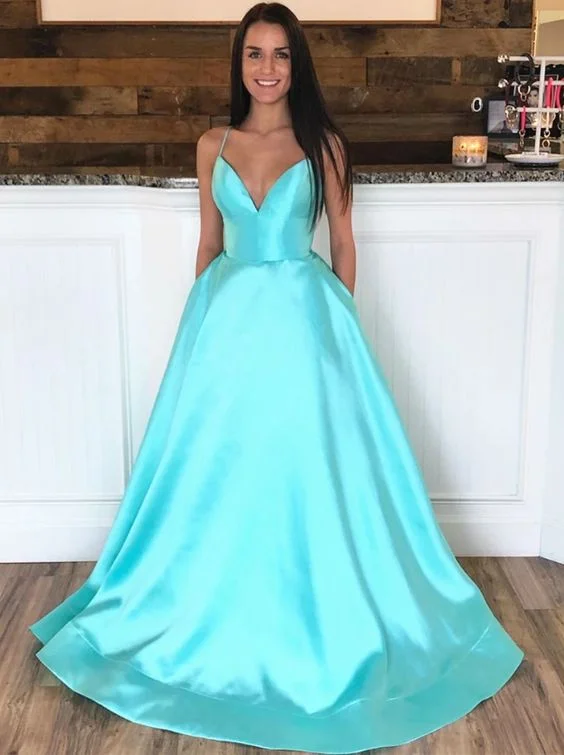 V Neck Backless Aqua Prom Dresses, Aqua Open Back Formal Evening Dresses   cg8256