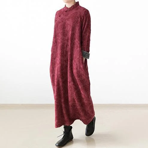 red winter dresses plus size linen dress 2024 new thick velour inside gown caftans vintage style red winter dresses plus size linen dress 2024 new thick velour inside gown caftans vintage style