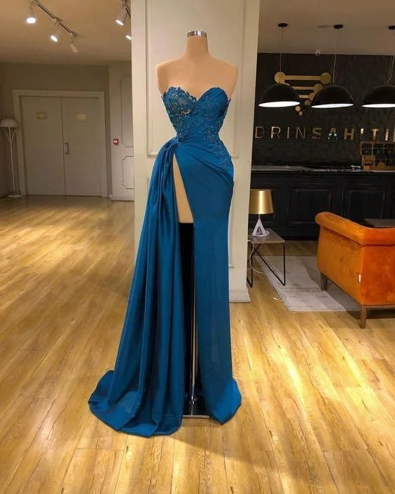 Satin Strapless Long Simple Prom Dress, Evening Dress  C568
