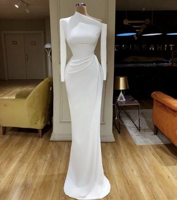 White evening dresses long sleeve modest simple mermaid elegant cheap formal prom dresses cg7683 White evening dresses long sleeve modest simple mermaid elegant cheap formal prom dresses cg7683