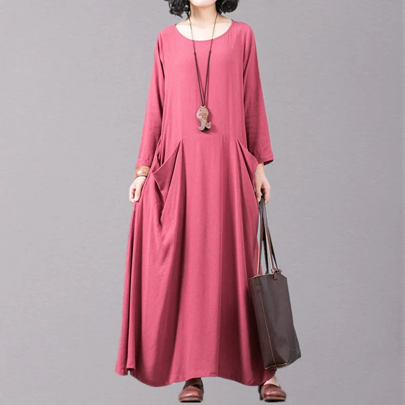New red 2018 fall dress oversized O neck pockets traveling clothing boutique long sleeve kaftans New red 2018 fall dress oversized O neck pockets traveling clothing boutique long sleeve kaftans
