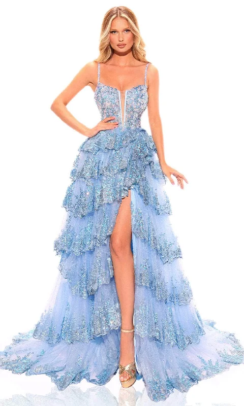 Amarra 88745 - Applique Corset Prom Dress with Slit