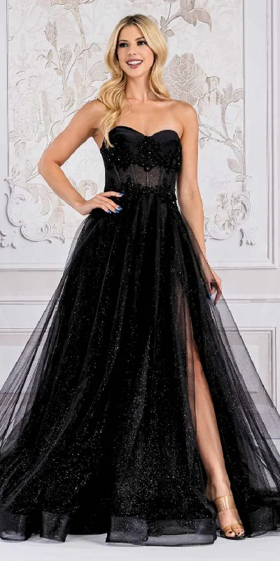 Amelia Couture 7042 Long Strapless Sheer Boned Bodice Corset A-Line Ballgown