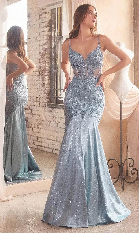 Cinderella Divine CDS470 - Illusion Gown Adorned with Beaded Appliques