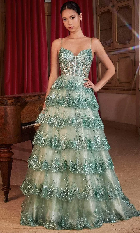 Cinderella Divine KV1108 - Embroidered Tiered A-Line Prom Dress