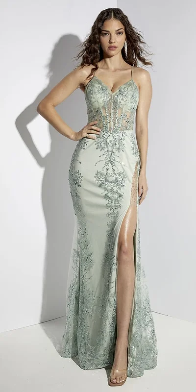 CLEARANCE - Eureka Fashion 9188 Long Fitted Open Boning Sequin Glitter Dress (Size XS)
