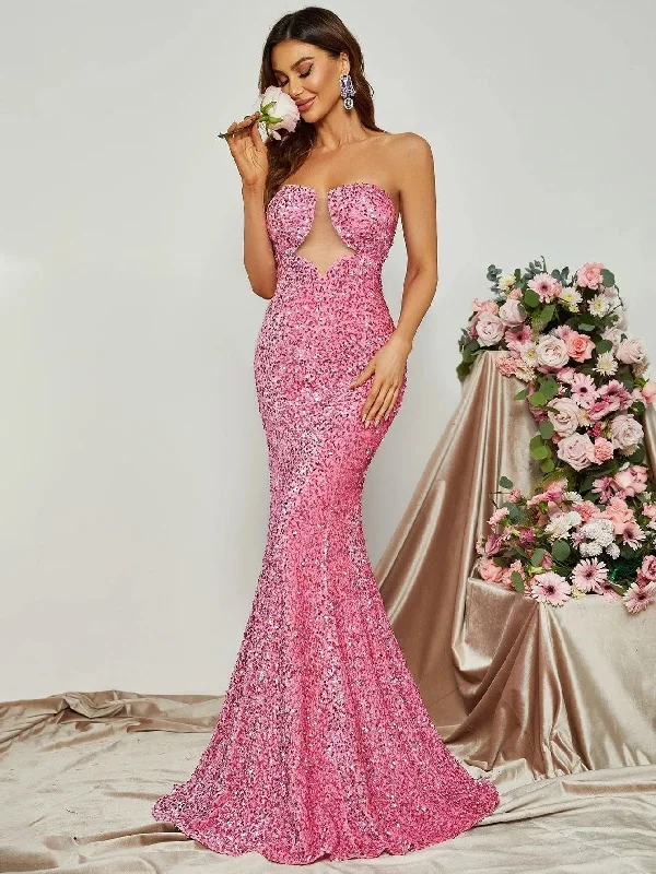 Cut Out Front Mermmaid Hem Sequin Tube Dress