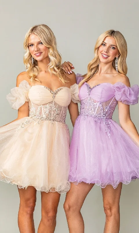 Ruffle-Sleeve Short Corset Homecoming Dress 3379