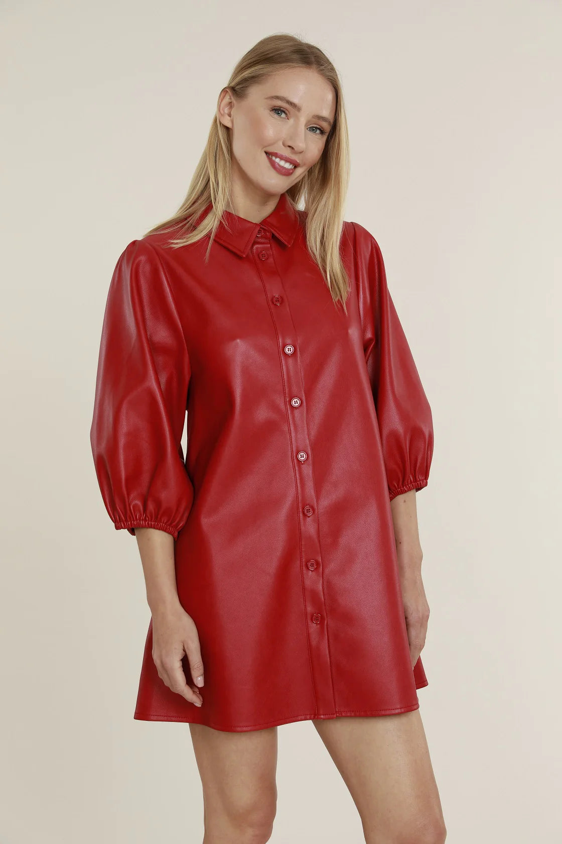 DOLCE CABO Vegan Leather Tunic Dress - Red