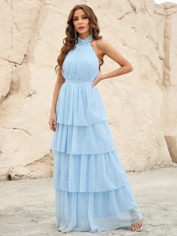Halter Neck Backless Chiffon Dress