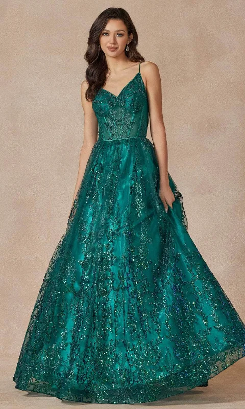 Juliet Dresses 2414 - V-Neck Glitter Embellished Ballgown