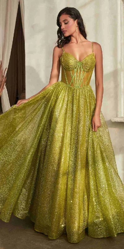 Ladivine CD832 Long Sheer Boned Bodice Glitter Flock Ball Gown