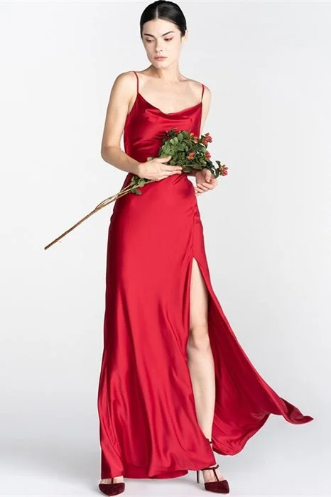 Red Long Slip Dress with Slit
