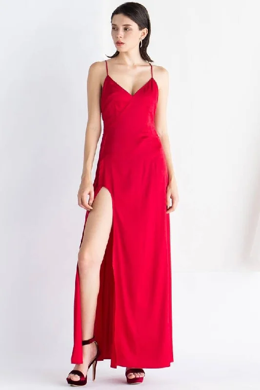 Red Straps Long Slip Dress