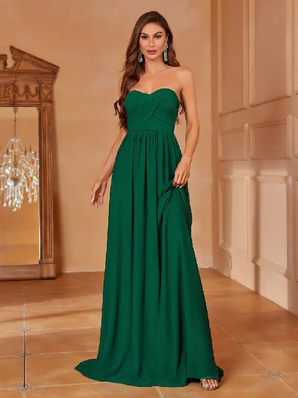 Ruched Front Chiffon  A Line Tube Dresses