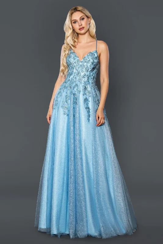 Stella Couture 21036 Long Shimmer Tulle V Neck Lace Dress Formal Mother Gown Prom