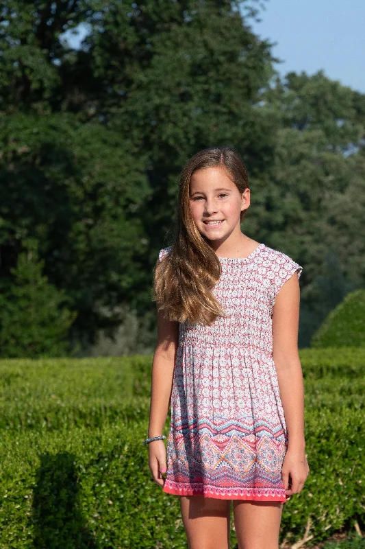 The Cloey Smocked Dress For Girls in Coral