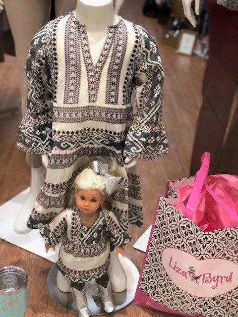 The Neely Girl's Embroidered Jacquard Tunic Dress White and Black Stripe