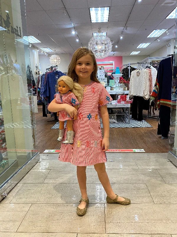 The Tatiana Pink Striped Embroidered Dress for Girls