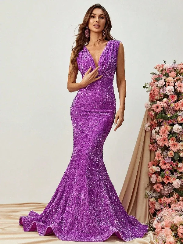 Twist Front Mermaid Hem Sequin Prom Dress