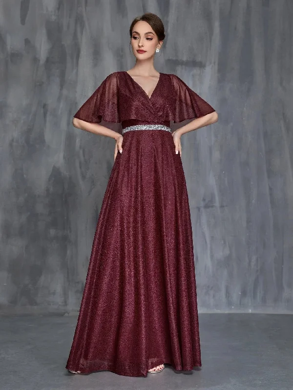 Womens‘ Butterfly Sleeves A Line Form Dress