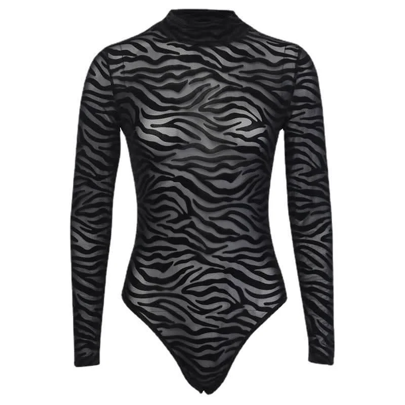 High neck long sleeve striped bodysuit Elegant Bodysuit with Bow Detail