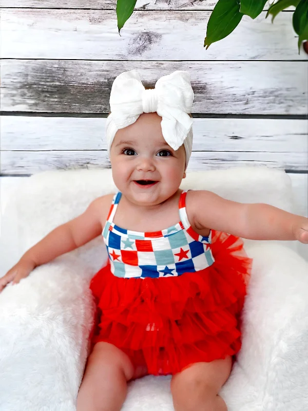 Red, White & Blue Checkerboard / Organic Tutu Bodysuit Trendy Sleeveless Bodysuit