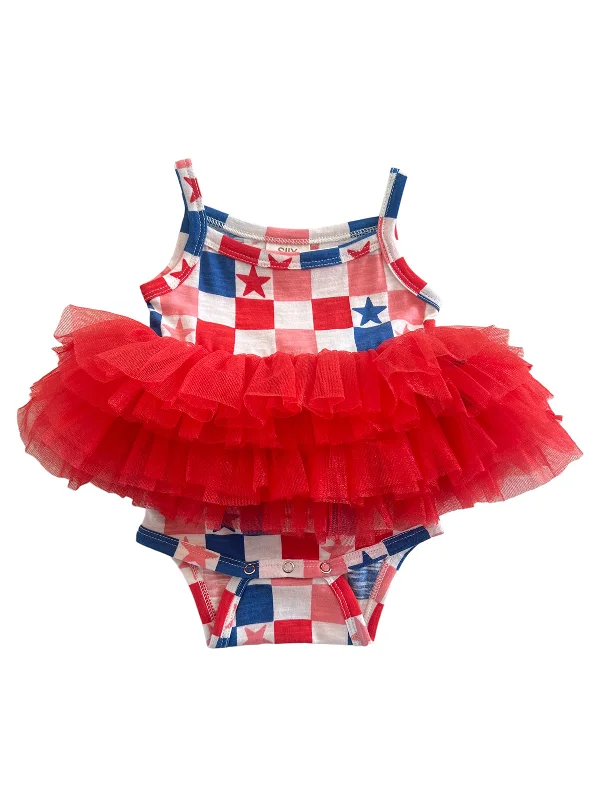 Red, White, Blue & Pink Checkerboard / Organic Tutu Bodysuit Stylish High-Waisted Bodysuit