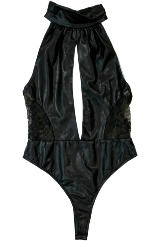 Michael Costello x Revolve - Pleather & Lace Bodysuit Elegant Bodysuit with Belt