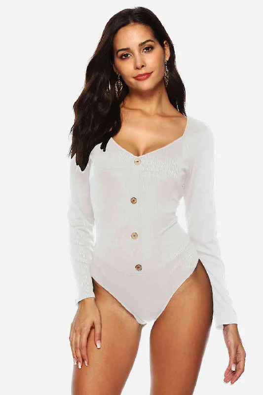 Button Detail Bodysuit Cozy Fit Bodysuit