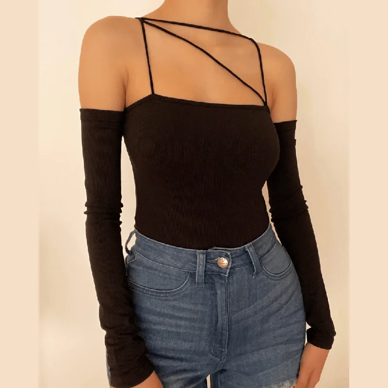 Off shoulder irregular backless bodysuit Elegant Bodysuit with Belted Waist